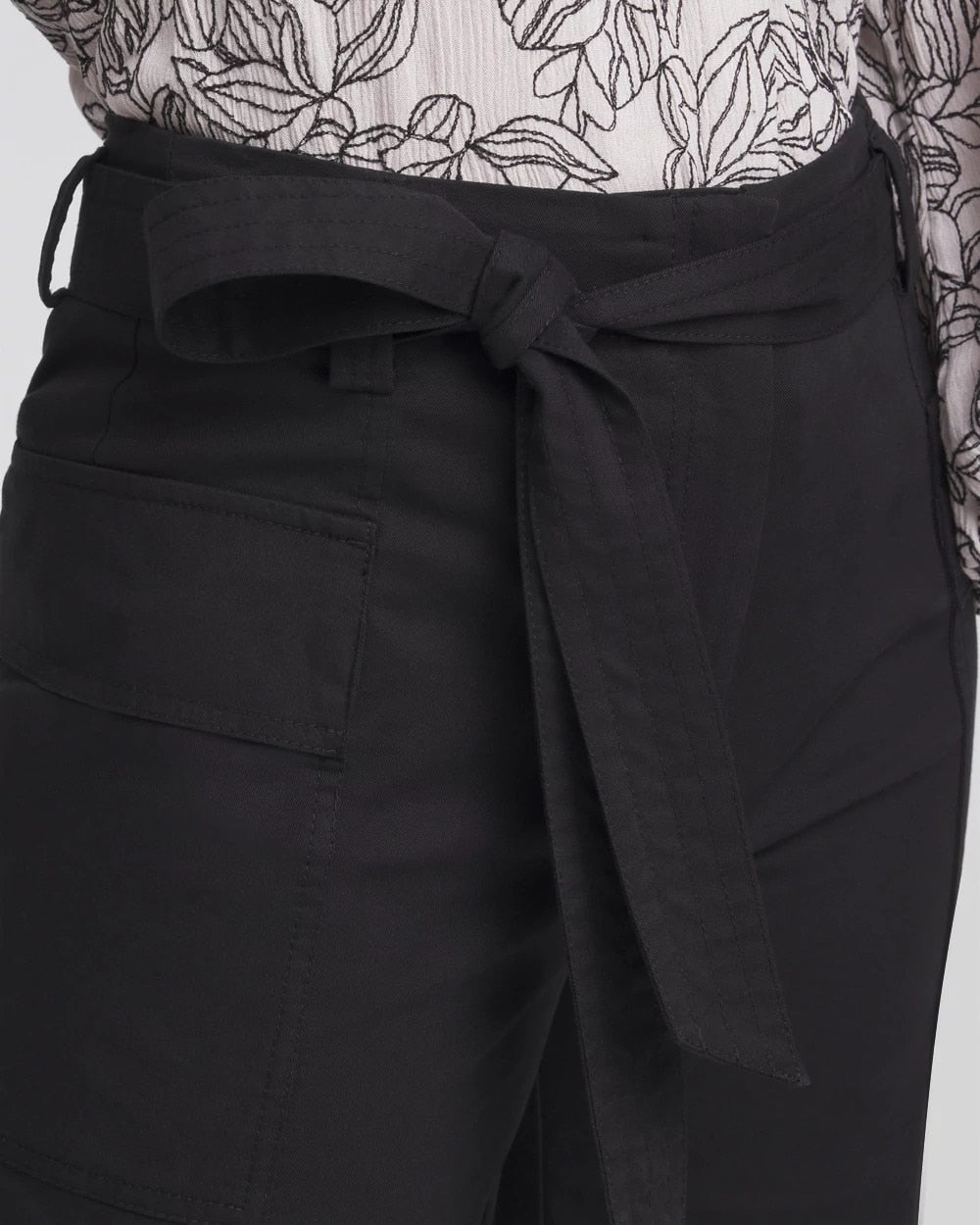 Black Belted Twill Utility Cropped Pants