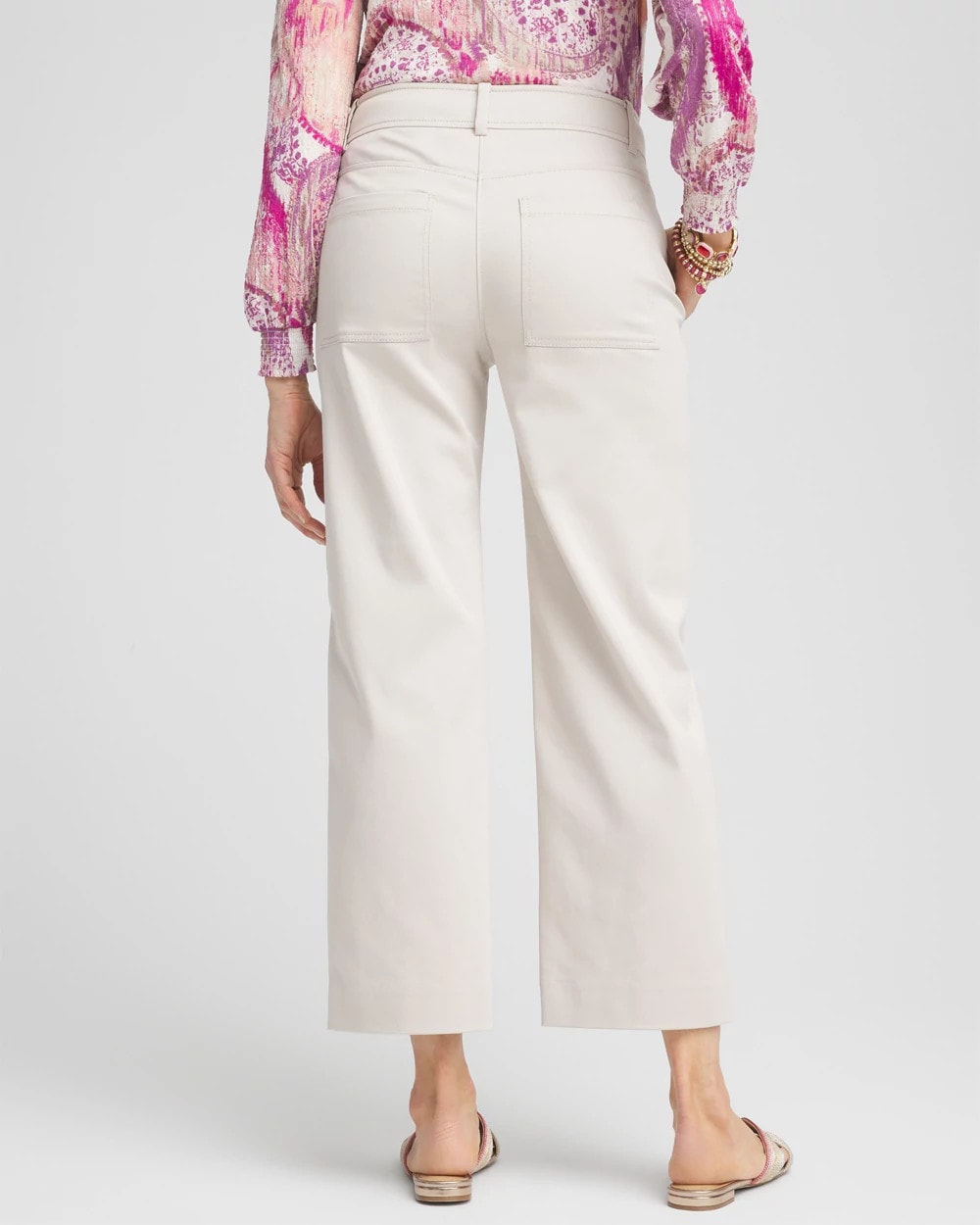 Smokey Taupe Stretch Sateen Straight Cropped Pants