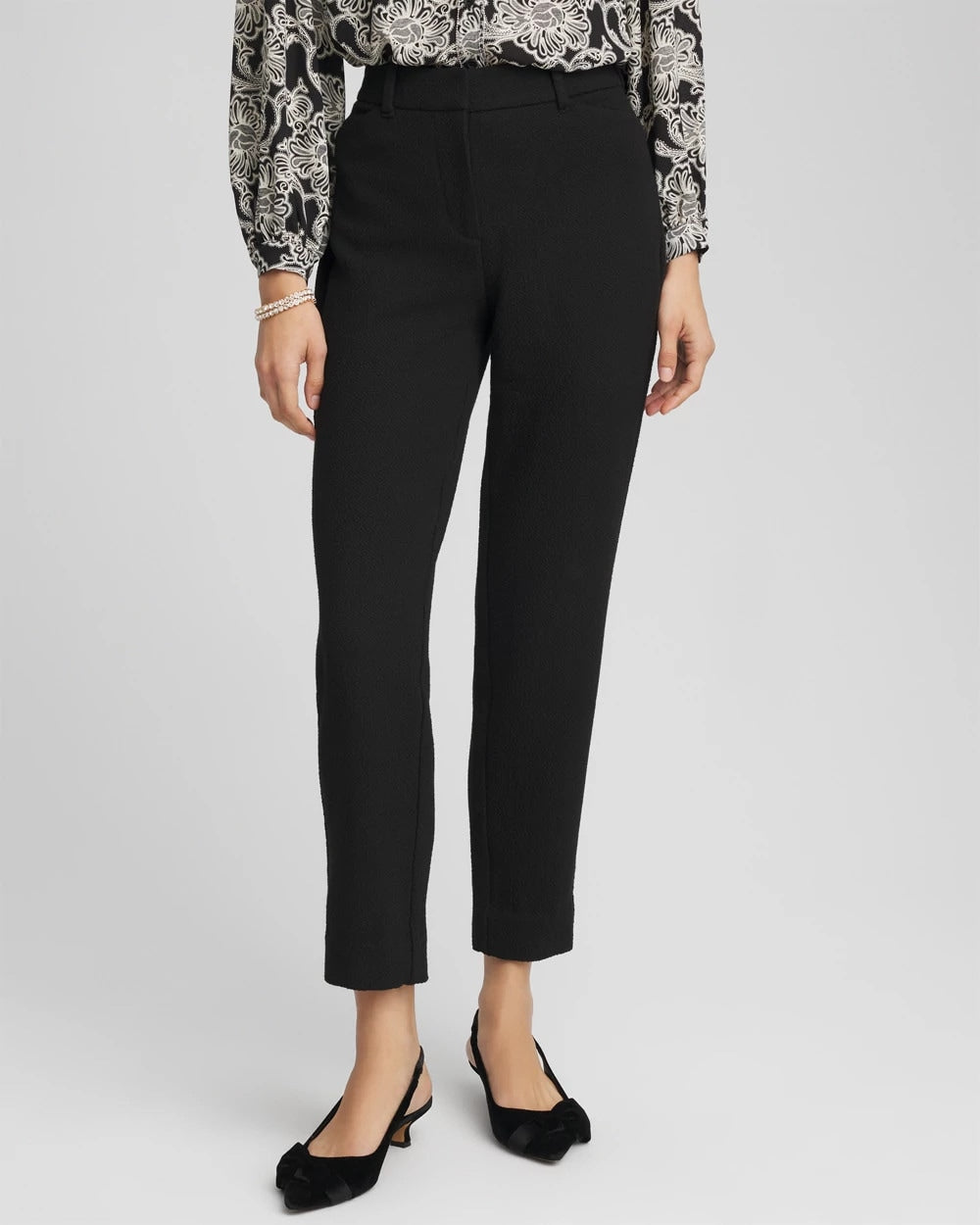 Black Matelassé Slim Tapered Ankle Pants