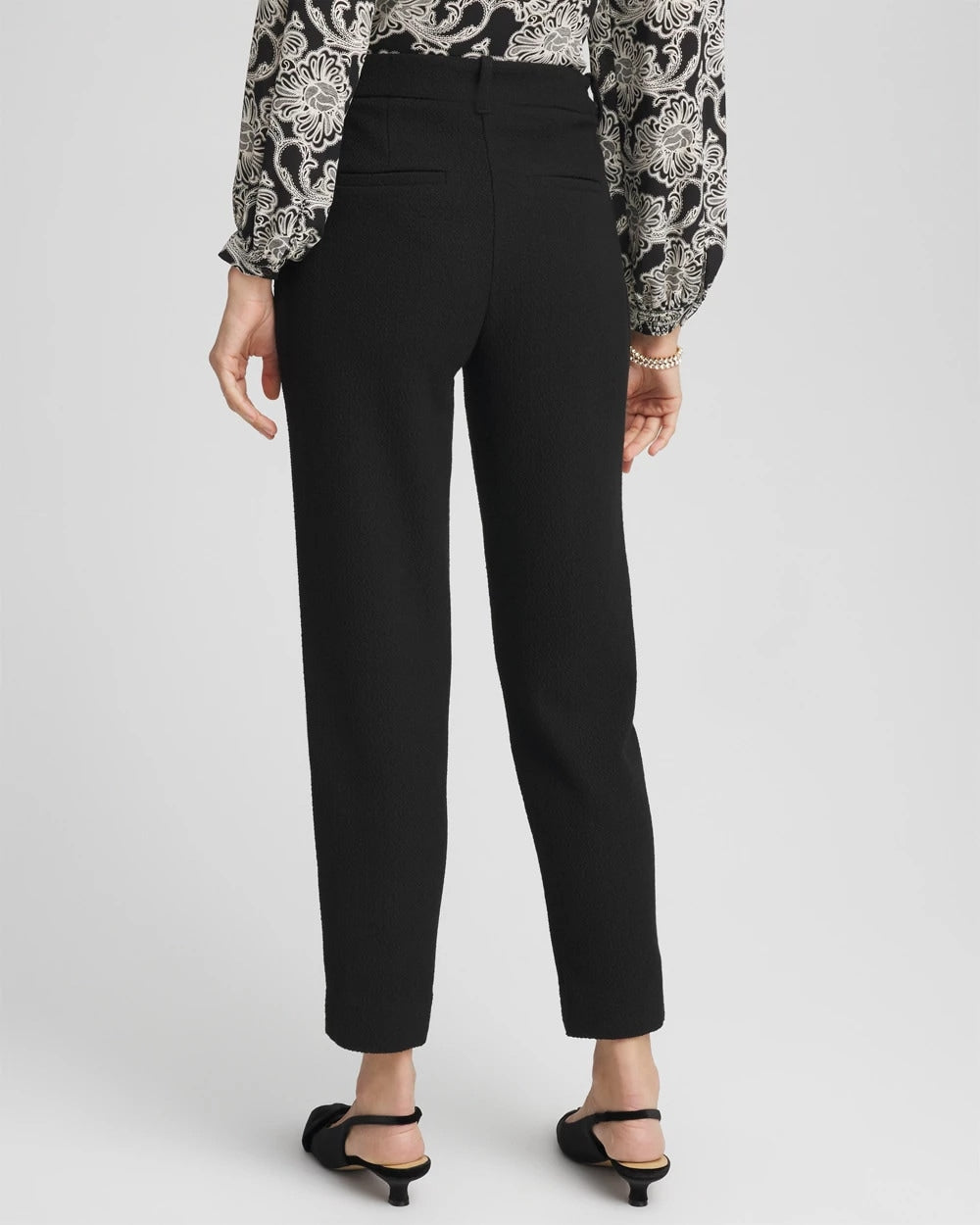 Black Matelassé Slim Tapered Ankle Pants