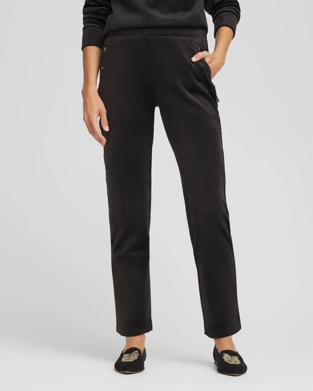 Black Zenergy® Velour Tapered Ankle Pants