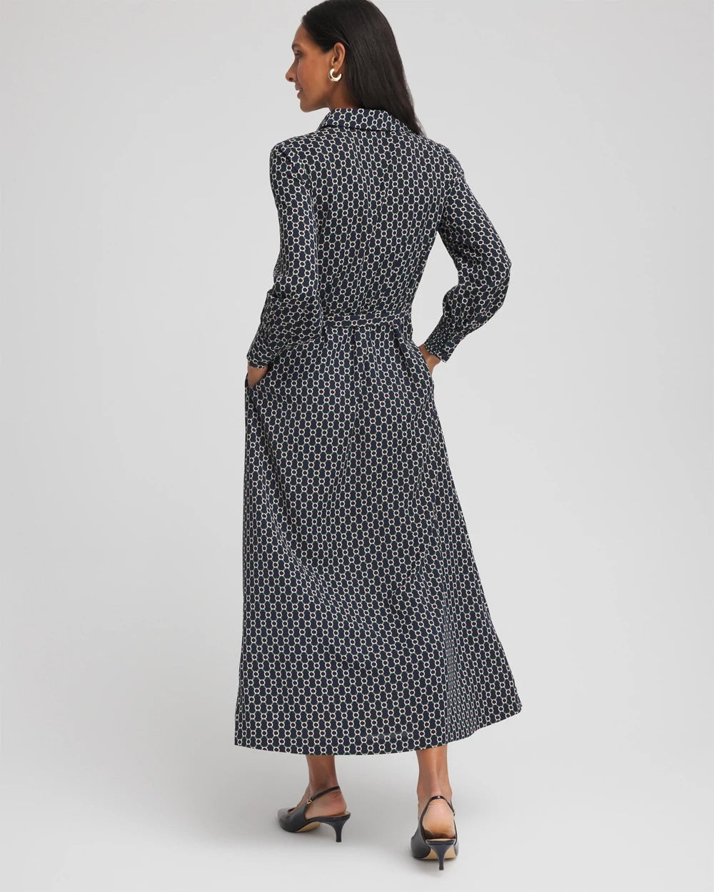 Passport Blue Chain Print Maxi Shirtdress
