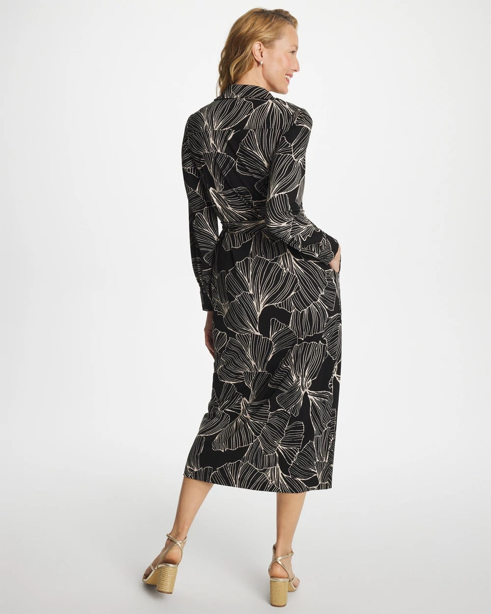 Black Printed Knit Shirtdress