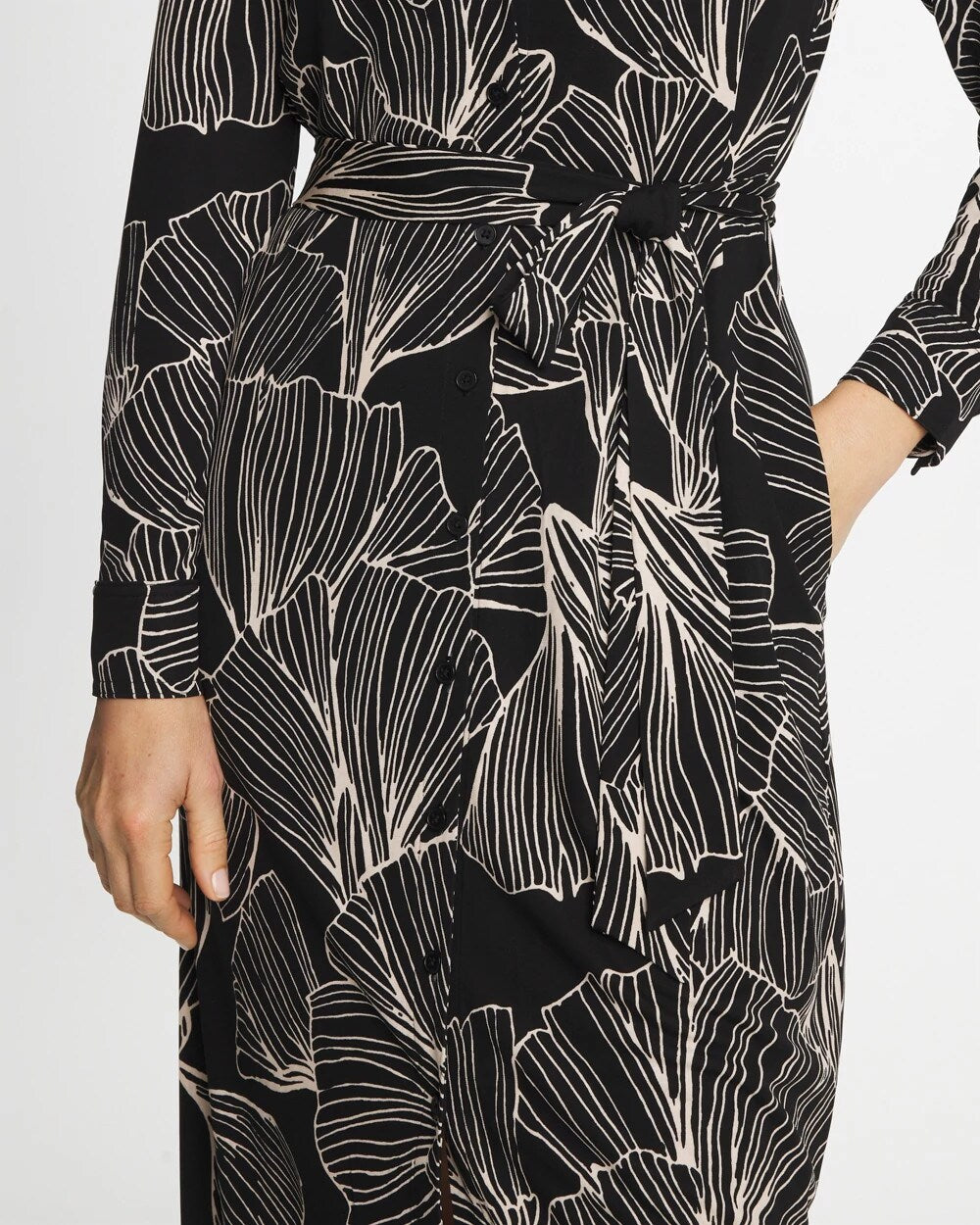 Black Printed Knit Shirtdress