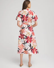 Multi Tonal Floral Ruffle-Sleeved Midi Dress