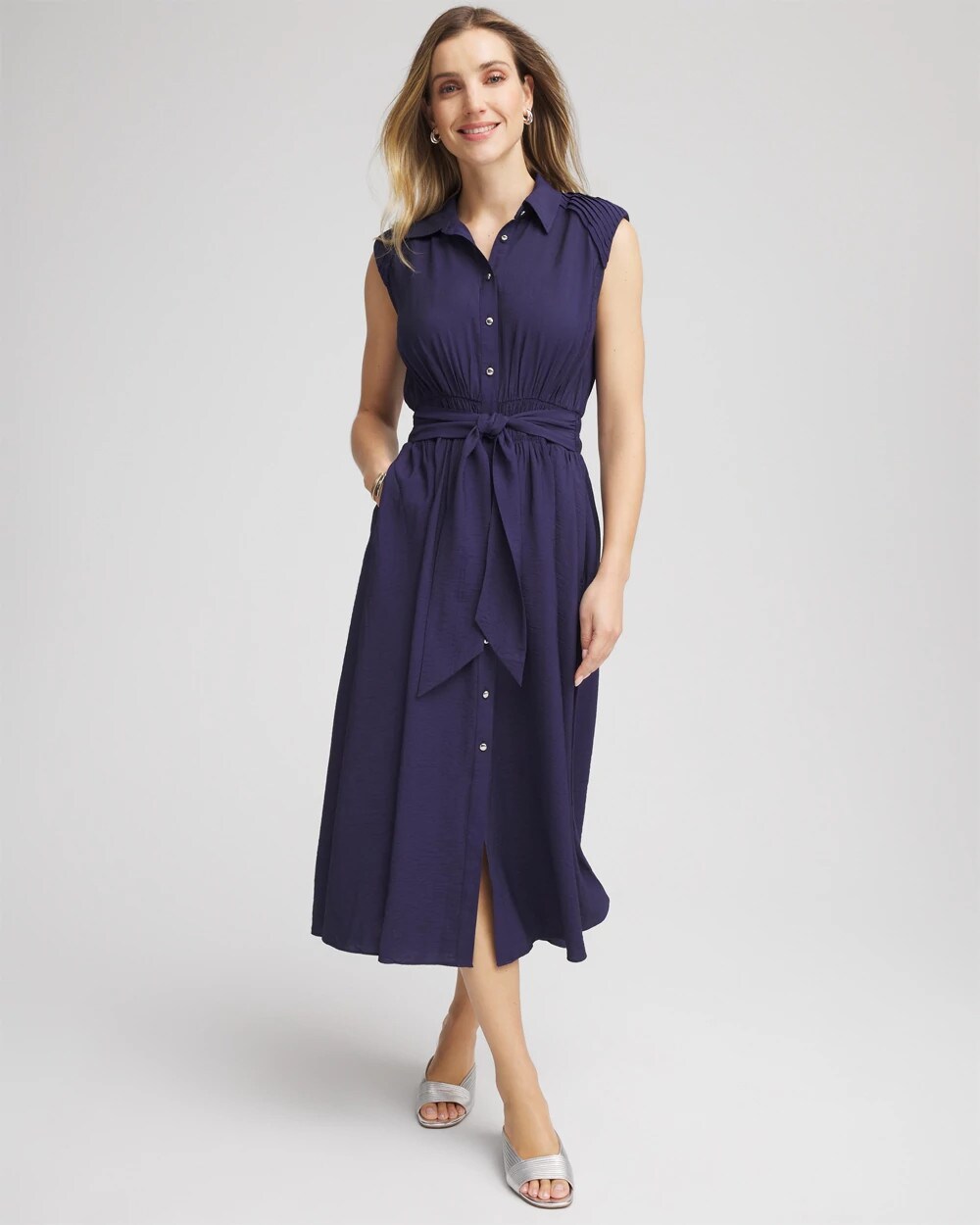 Passport Blue Smocked-Waist Shirtdress