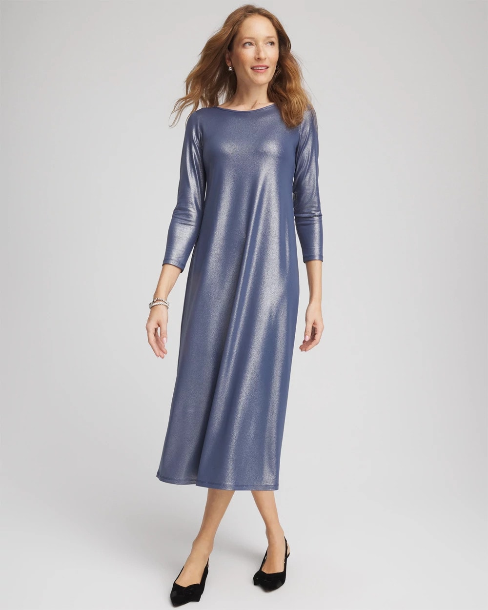 Indigo Sky Foiled Jersey Knit Maxi Dress