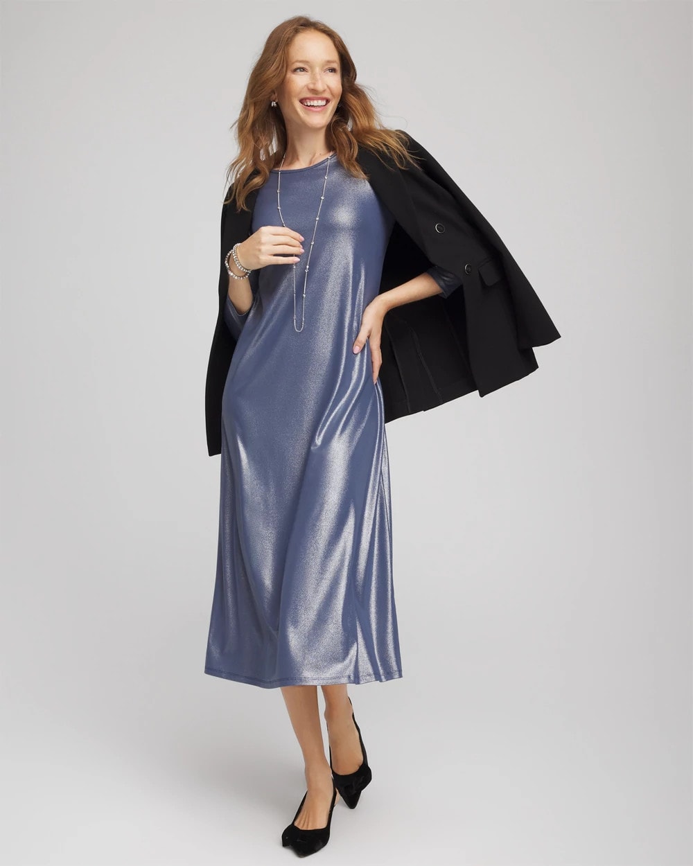 Indigo Sky Foiled Jersey Knit Maxi Dress