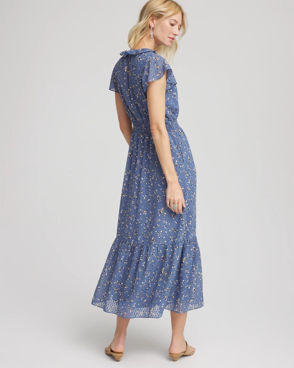 Blue Lotus Textured Ruffled-Placket Maxi Dress