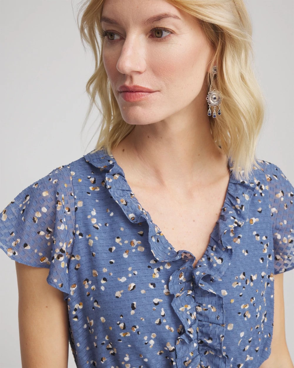 Blue Lotus Textured Ruffled-Placket Maxi Dress
