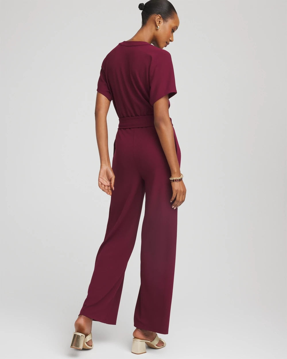 Deep Chianti Belted Dolman-Sleeve Jumpsuit