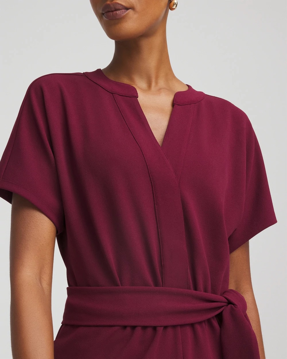 Deep Chianti Belted Dolman-Sleeve Jumpsuit