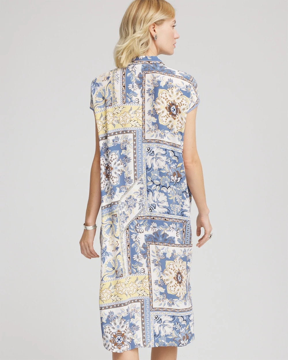 Ecru Floral Patchwork Short Shirtdress