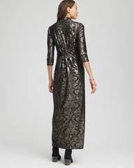 Black Foiled Knit Pleated Maxi Dress