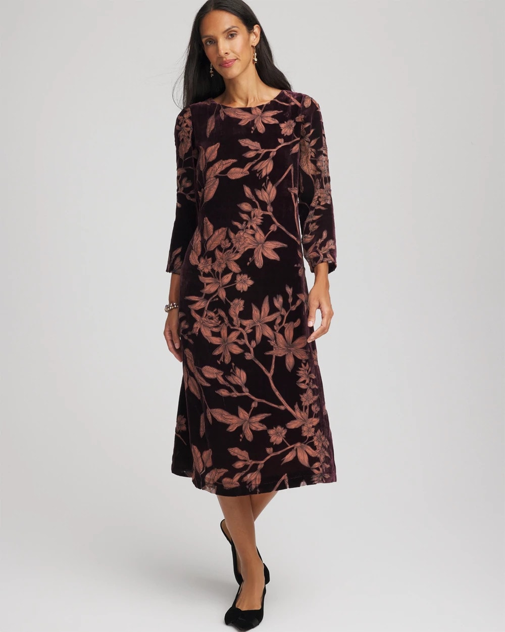 Night Bloom Burnout Velvet Midi Dress