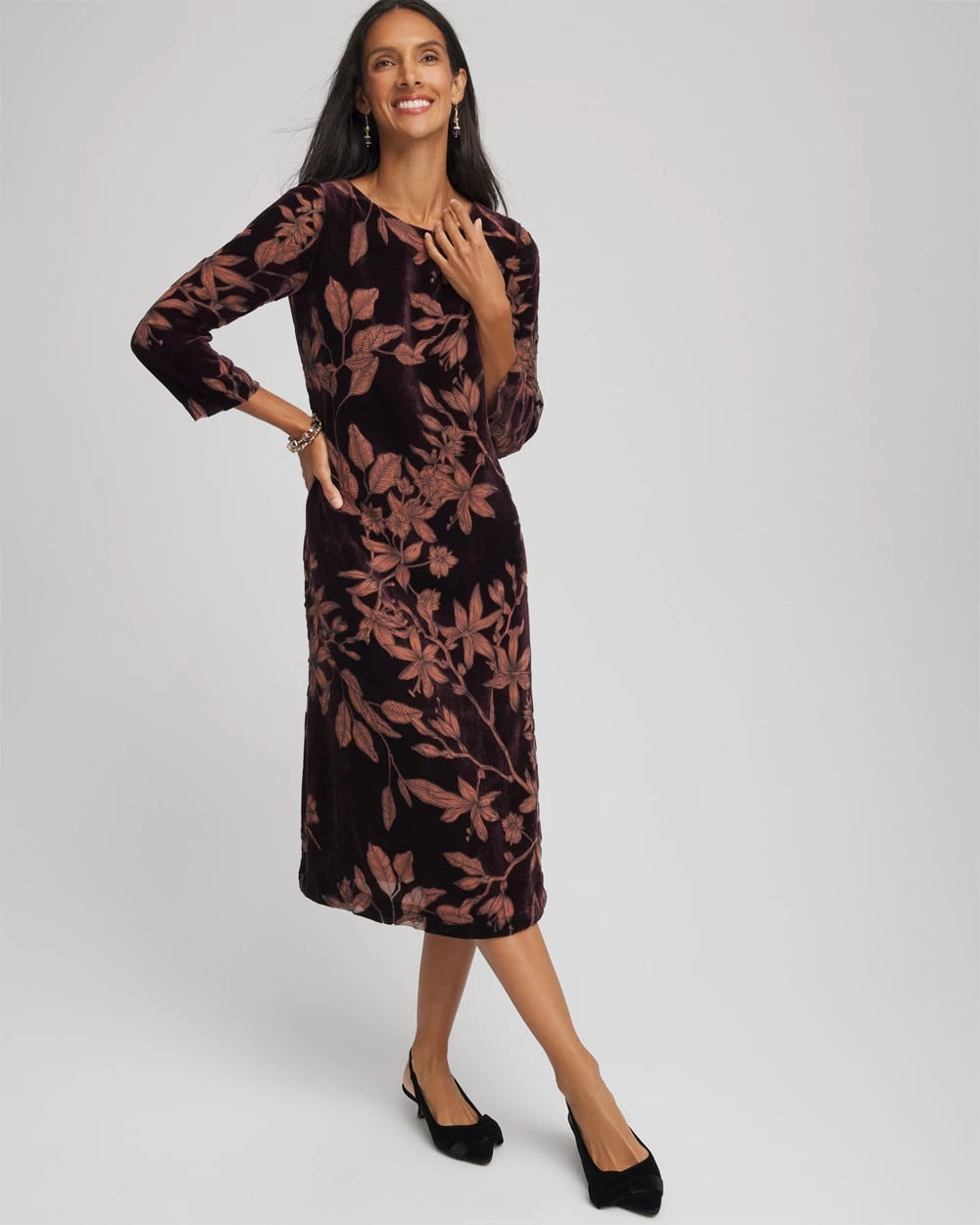 Night Bloom Burnout Velvet Midi Dress