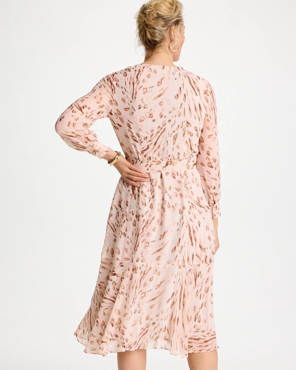 Sweet Blossom Cheetah Georgette Tie Shirtdress