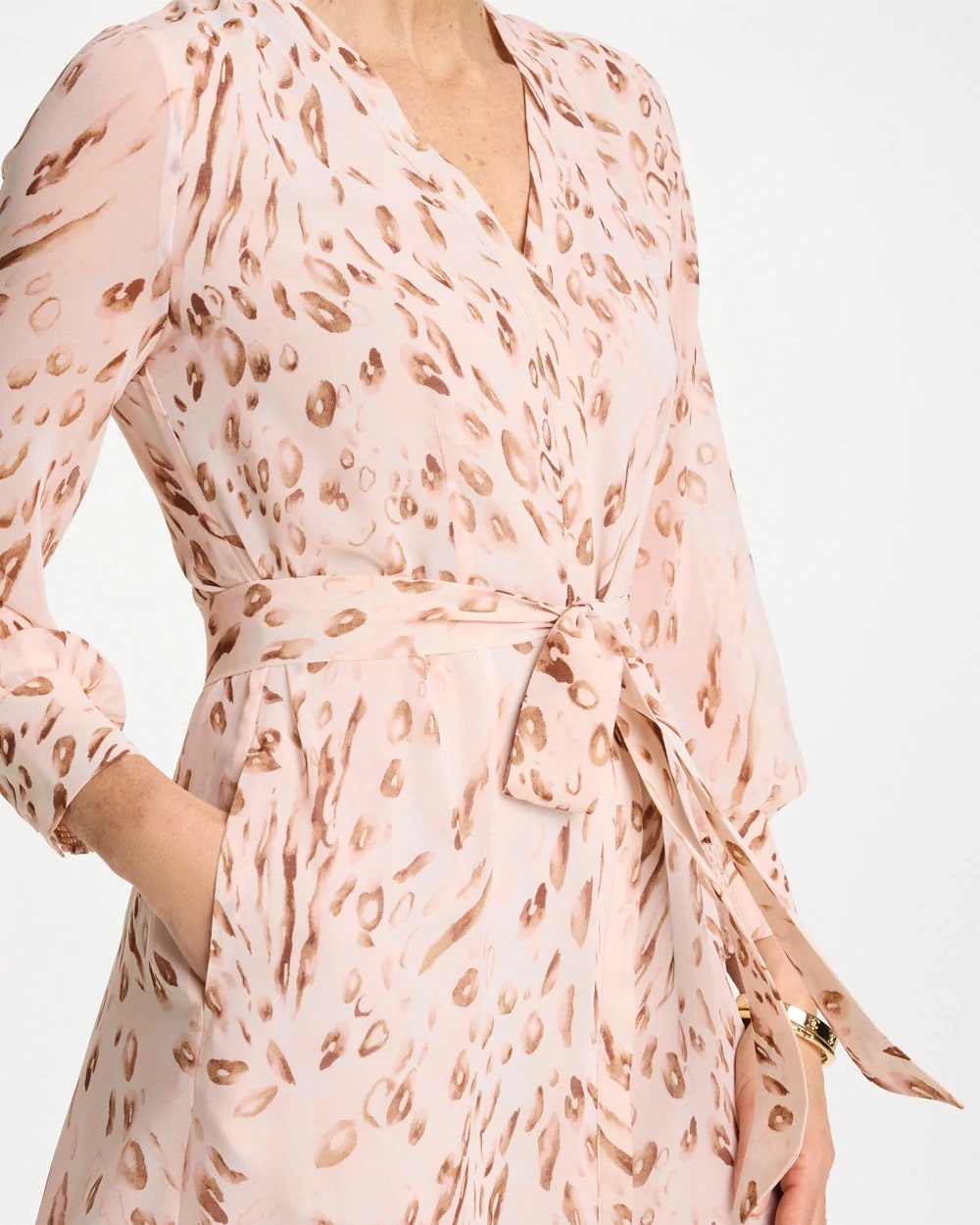 Sweet Blossom Cheetah Georgette Tie Shirtdress