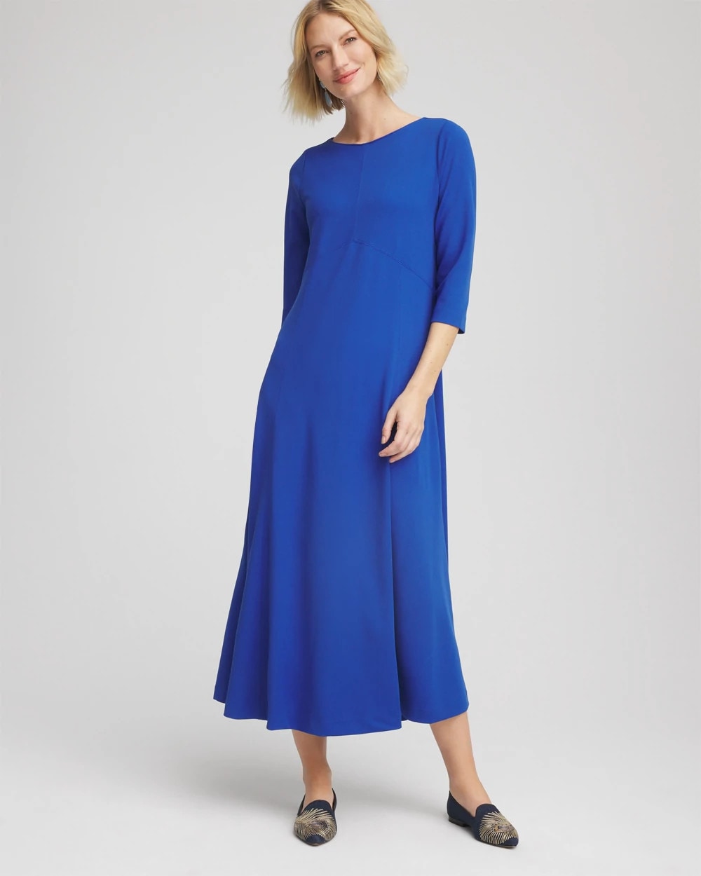 Cobalt Stone Seamed Crepe Maxi Dress