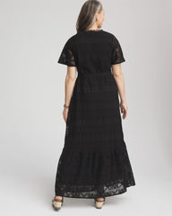Black Petite Crochet-Lace Maxi Dress
