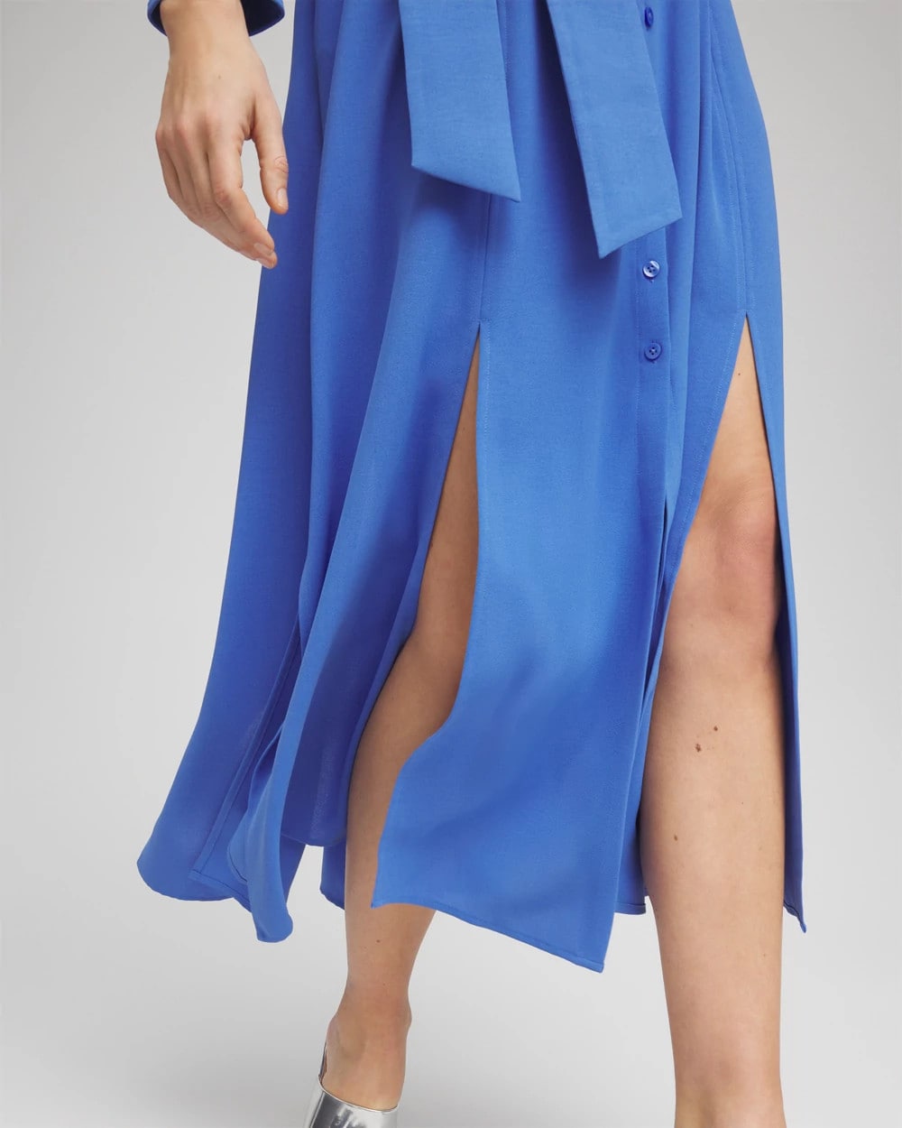 Blue Pearl Belted Split Hem Maxi Shirtdress