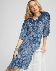 Seaport Blue Crepe Lace-Neck Dress