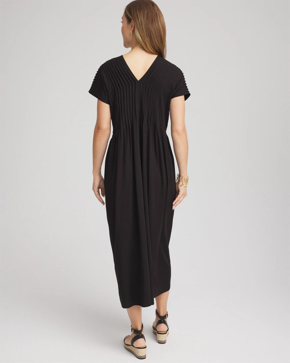 Black Silk-Twill Popover Midi Dress