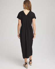 Black Silk-Twill Popover Midi Dress