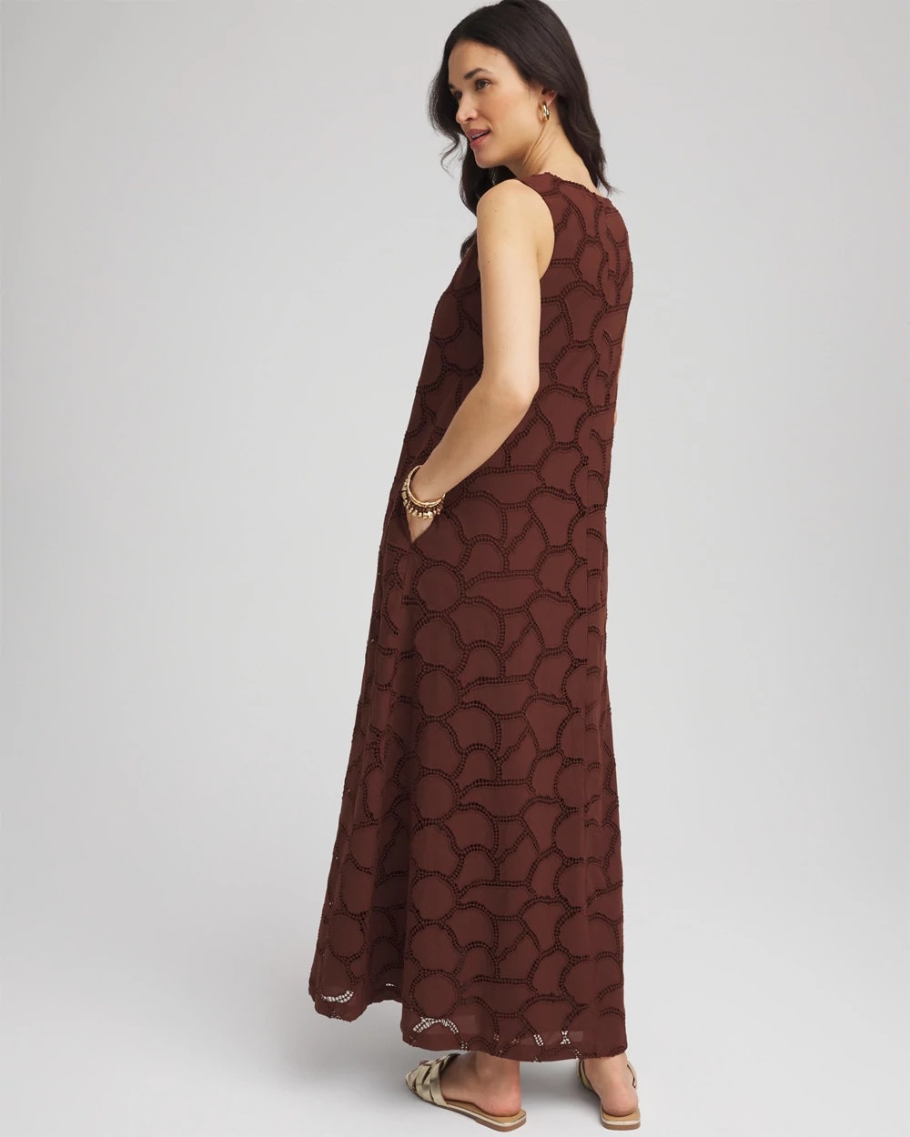 Cacao Eyelet Cutout Maxi Tank Dress