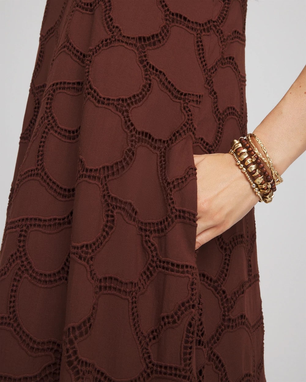 Cacao Eyelet Cutout Maxi Tank Dress