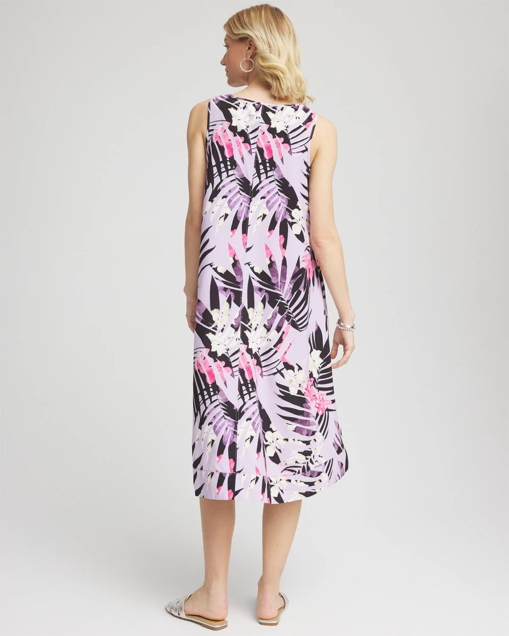 Violet Aura Zenergy® Floral Palms Lightweight Midi Dress