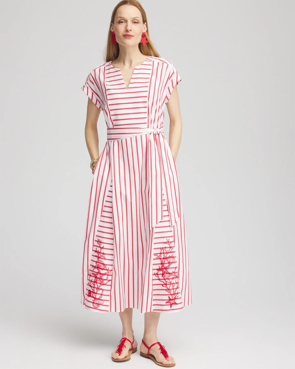 Alabaster Embroidered Godet Striped Maxi Dress