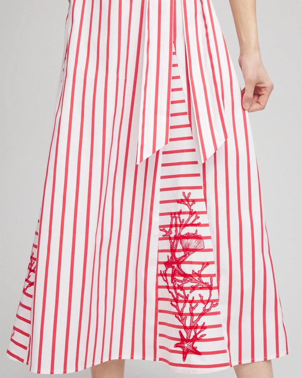 Alabaster Embroidered Godet Striped Maxi Dress