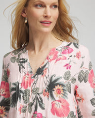 Multi Floral Linen Pintuck 3/4 Sleeved Dress