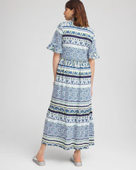 Seaport Blue Flutter-Sleeved Maxi Dress