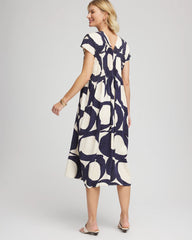 Passport Blue Printed Silk-Twill Popover Midi Dress