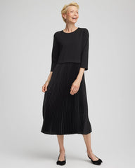 Black Satin-Knit Pleated Maxi Dress