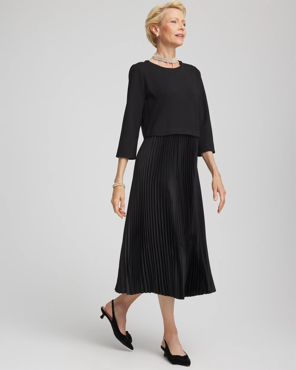 Black Satin-Knit Pleated Maxi Dress