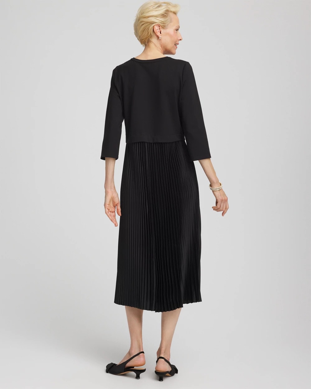 Black Satin-Knit Pleated Maxi Dress