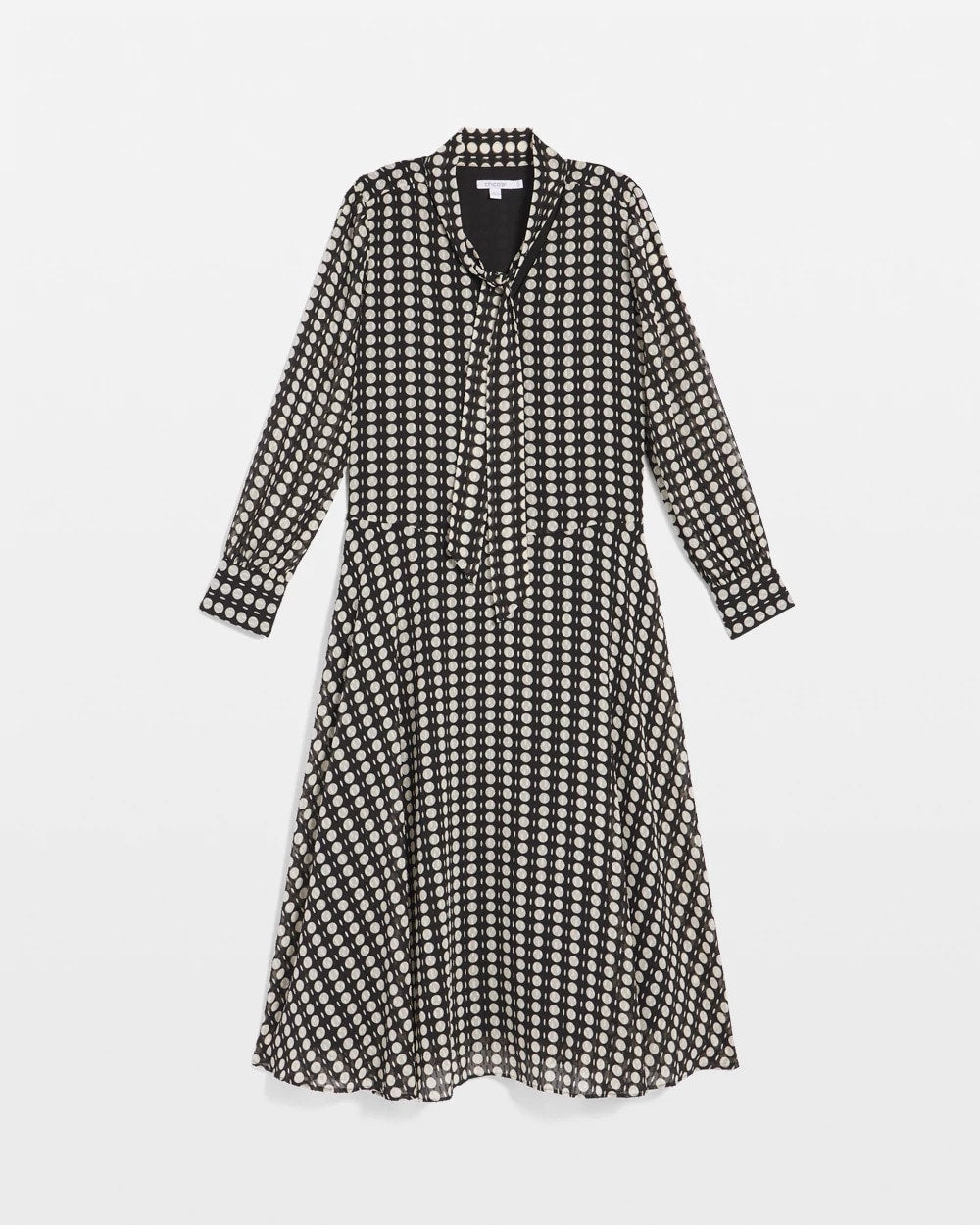 Black Chiffon Clip-Dot Tie-Neck Dress