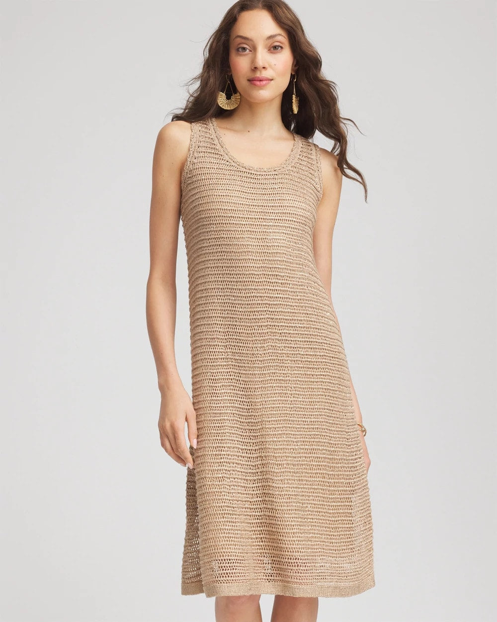 Cafe Aroma Crochet-Knit Sequins Tank Dress