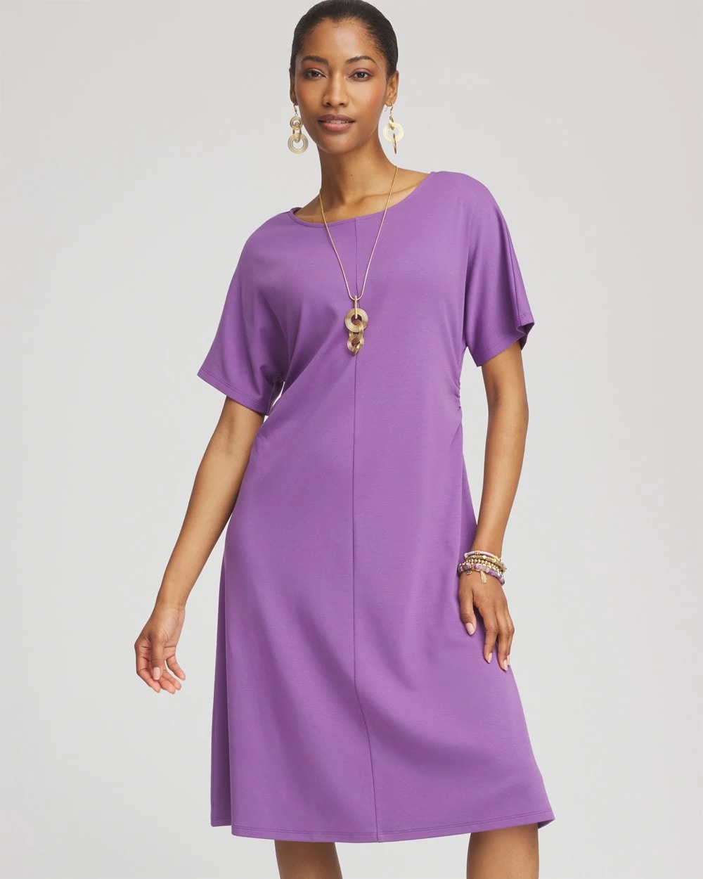 Plum Shade Fit and Flare Cinched Waist Dress