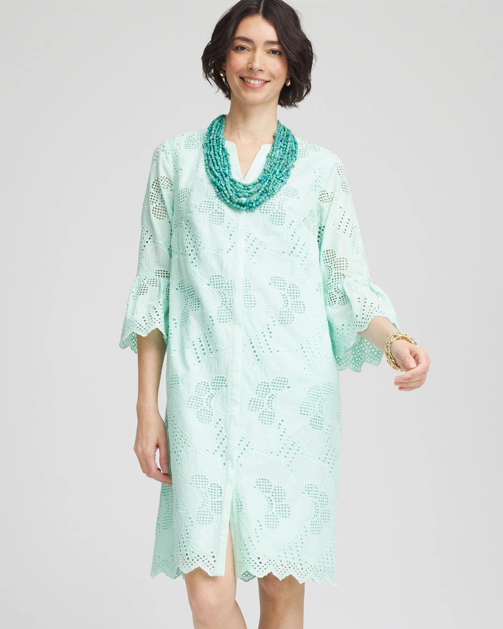 Teal Waters Eyelet Cotton Voile Dress