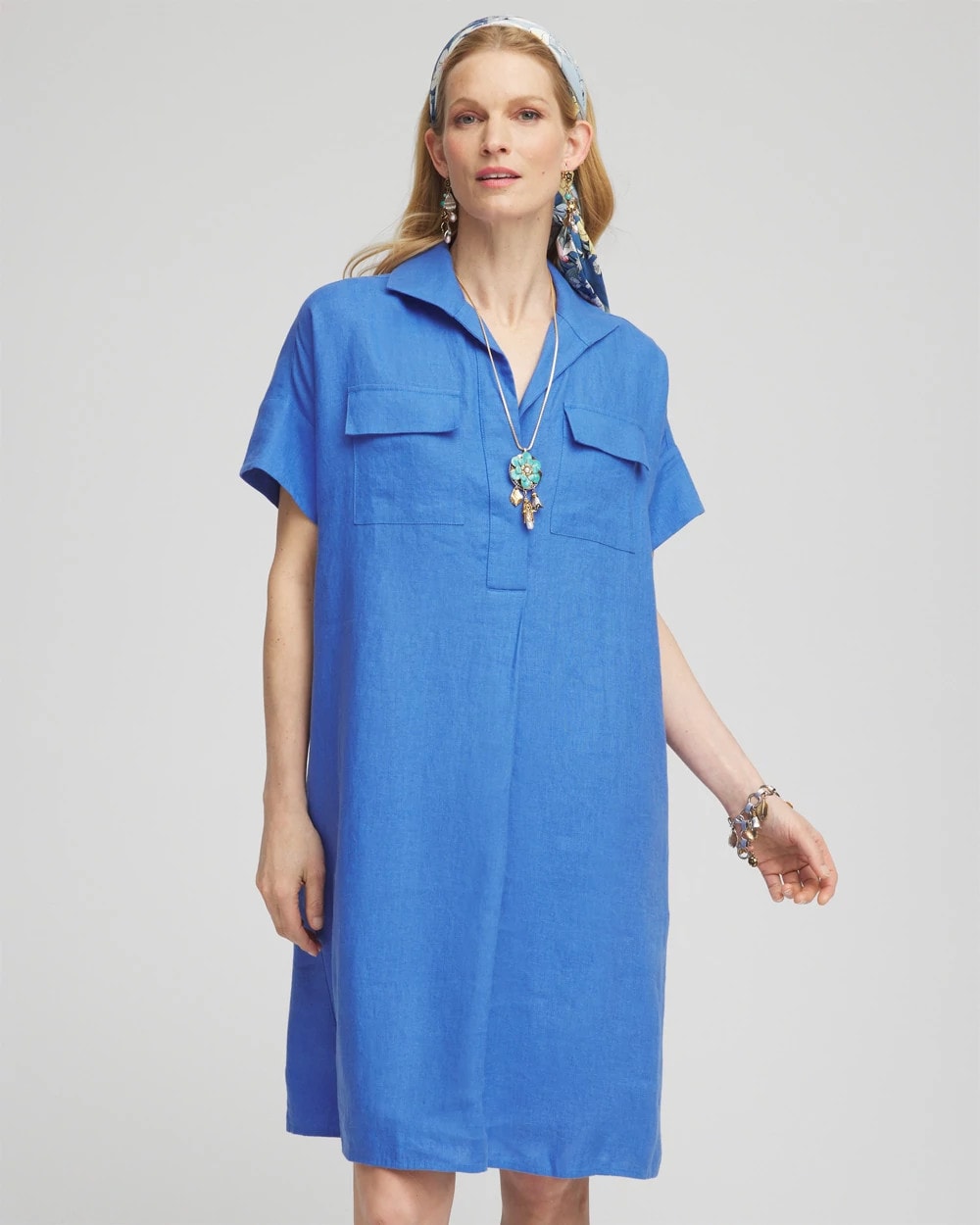 Blue Pearl High-low Linen Shirtdress