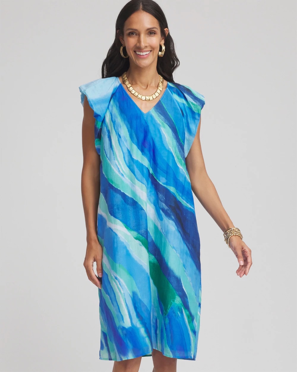 Multi Cotton-Silk Voile Popover Dress
