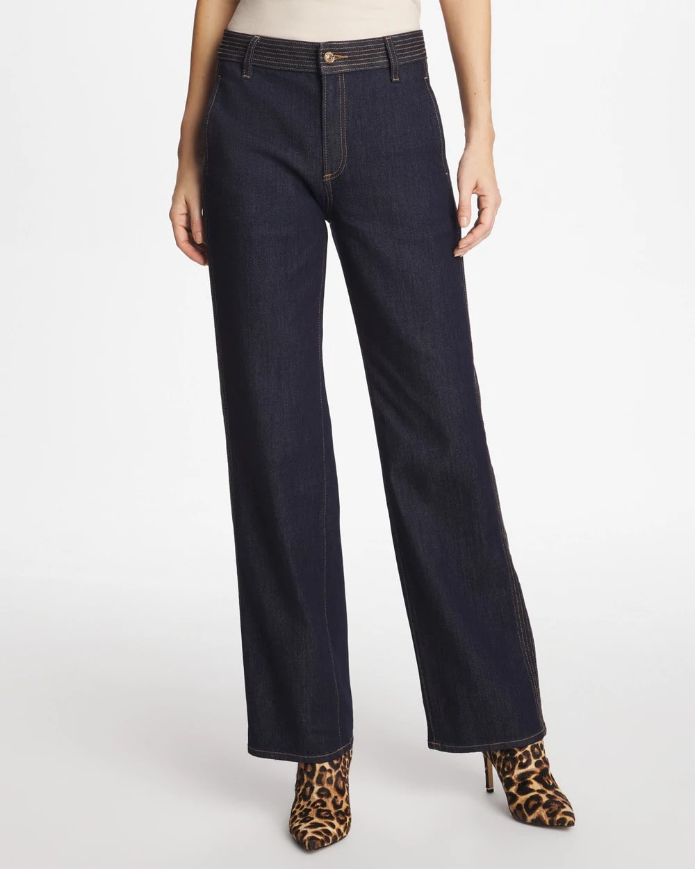 Cedar Rinse Trapunto Wide-Leg High-Rise Jeans