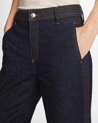 Cedar Rinse Trapunto Wide-Leg High-Rise Jeans