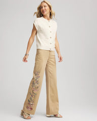 Cafe Aroma Embroidered High-Rise Wide-Leg Jeans