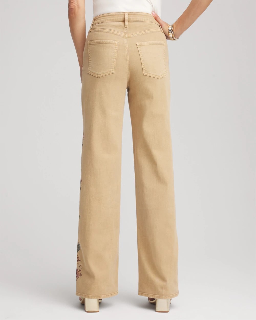 Cafe Aroma Embroidered High-Rise Wide-Leg Jeans
