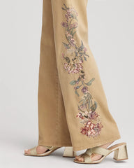 Cafe Aroma Embroidered High-Rise Wide-Leg Jeans